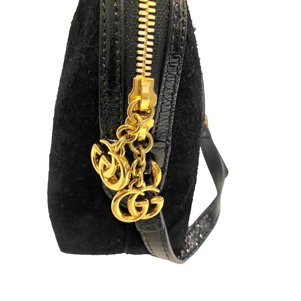 Gucci Ophidia Small Dome Black Suede Crossbody Bag GG Stripe Gold Hardware - Picture 9 of 15